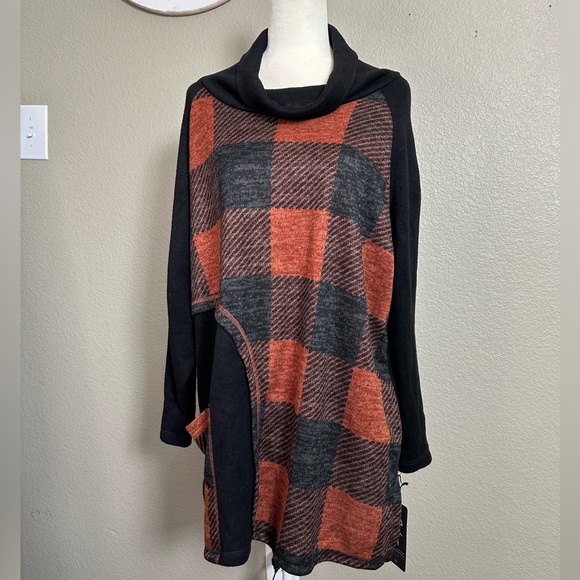 NWT Artex Fashions Plaid Pumpkin Spice Fall Halloween Cozy Cowl Neck Sweater - Picture 6 of 9